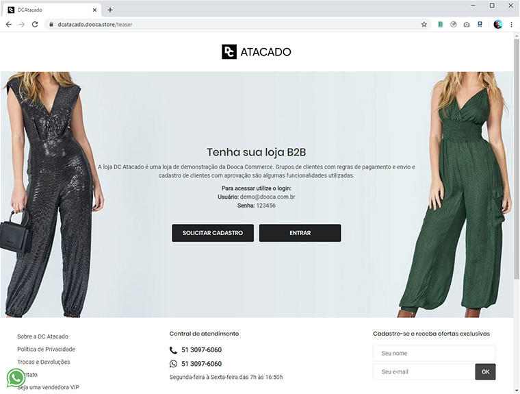 Exemplo de loja com preços e produtos bloqueados
