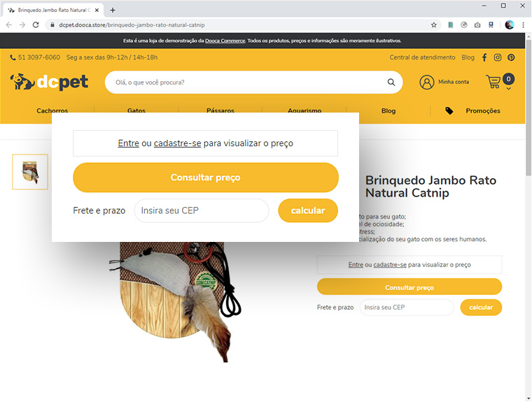Exemplo de loja com preços e produtos bloqueados